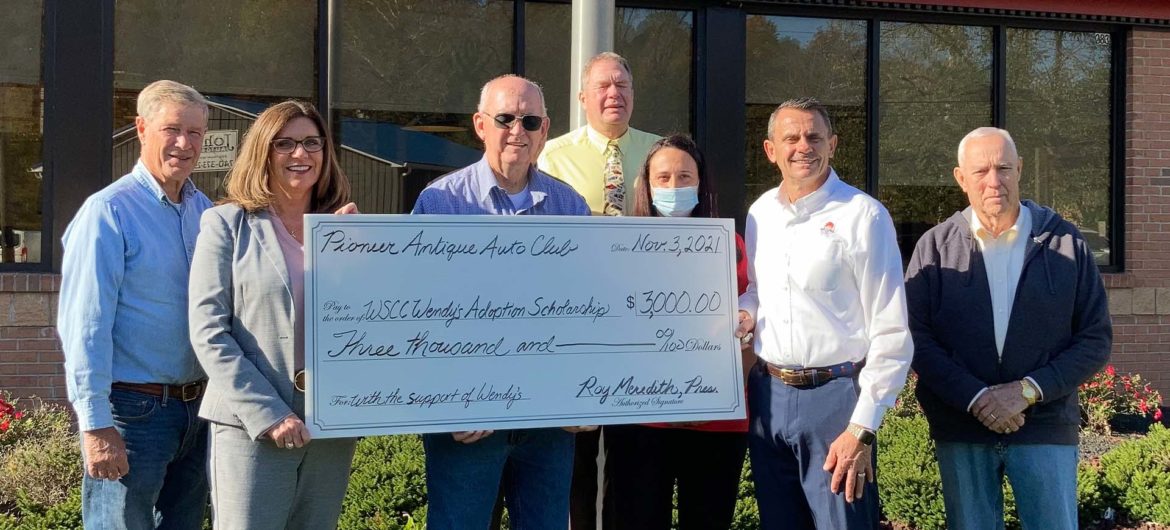 Pioneer Antique Auto Club (PAAC) of the Mid-Ohio Valley, with the support of the local Wendy’s franchise, recently made a $3,000 donation to the Washington State College of Ohio (WSCO) Foundation to support the Wendy’s Adoption Scholarship.