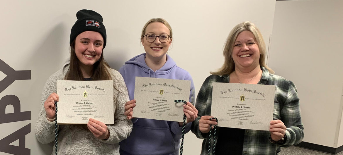 Washington State College of Ohio (WSCO) inducted three members into its newly established national honor society for the profession of respiratory care, the Lambda Beta Society. Tanner Booth, Brianna Gardner, and Michelle Isaacs are the first inductees to the WSCO chapter.